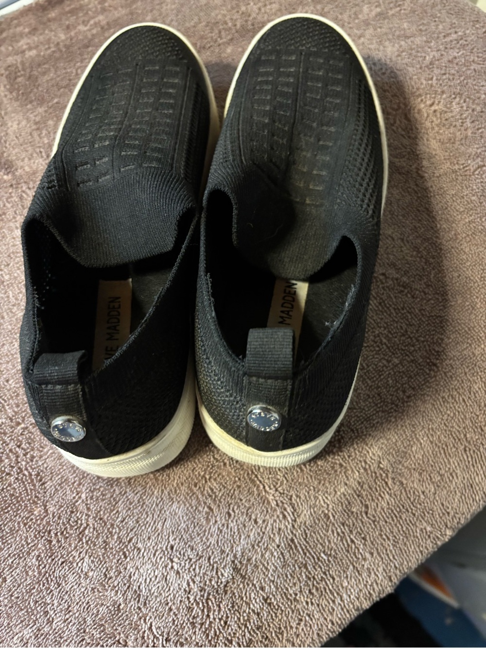 Steve Madden Black Knit Slip-On Sneakers with White Soles